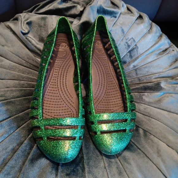 CROCS Other - Crocs Adrina II Girl's Green Glitter Flat Shoes Jelly Ballet Size 3